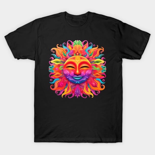 Sun with Smiling Face Psychedelic Colorful Art T-Shirt by Trippinink